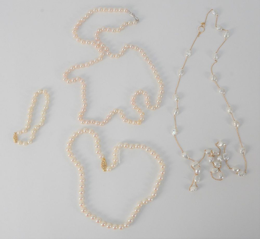 Appraisal: Four Piece Pearl Lot to include three necklaces one bracelet