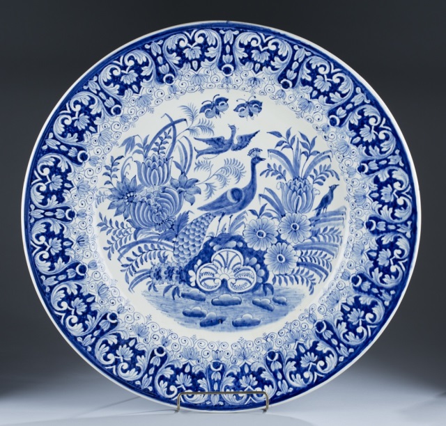 Appraisal: Large German Porcelain Charger Center medallion with peacock and floral