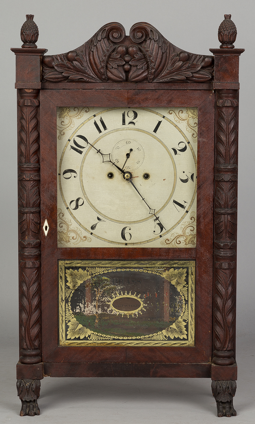 Appraisal: Spencer Hotchkiss Salem Bridge Shelf Clock Carved mahogany case in