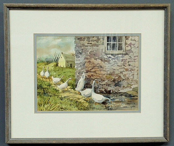 Appraisal: Watercolor painting titles Seven Geese a Heading and signed Esther