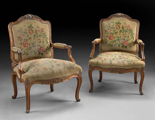 Appraisal: A pair of Louis XV style carved beechwood fauteuils fourth