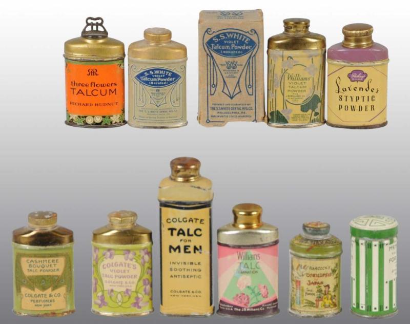 Appraisal: Lot of Small Sample Talc Tins Description Includes several hard-to-find