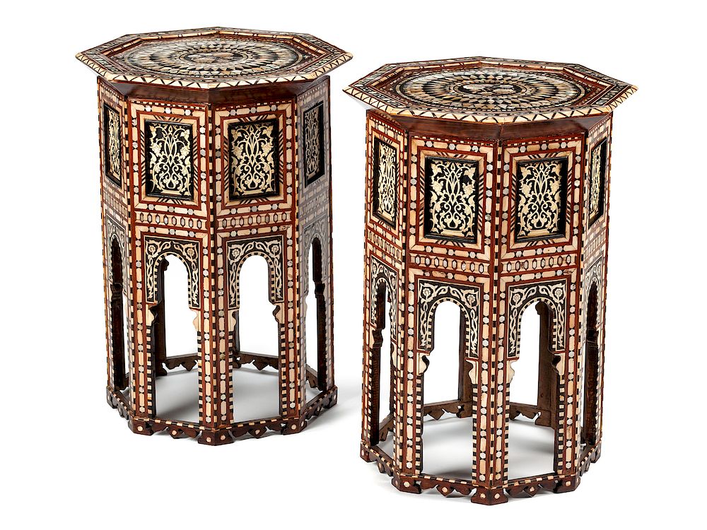 Appraisal: A Pair of Moorish Style Mother-of-Pearl Inlaid Tables A Pair