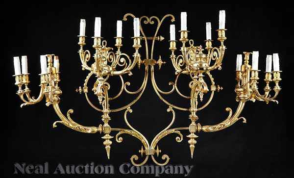 Appraisal: An Antique Gilt Bronze Sixteen-Light Billiard Chandelier late th c