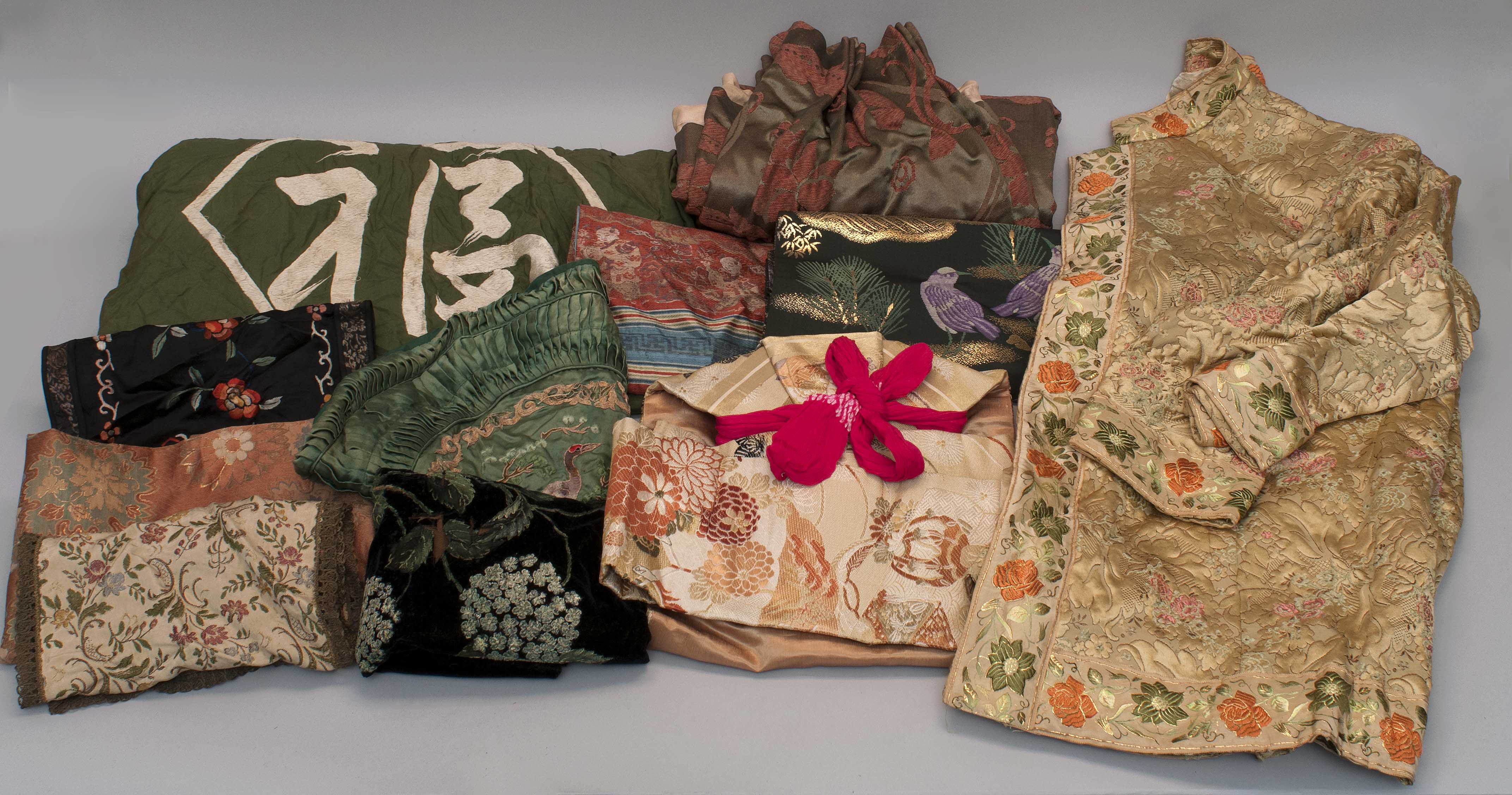 Appraisal: ASSORTED TEXTILES Includes Japanese brocades and some Chinese needlework as