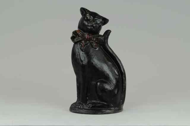 Appraisal: LARGE BLACK CAT Oversized seated black cat with charming red