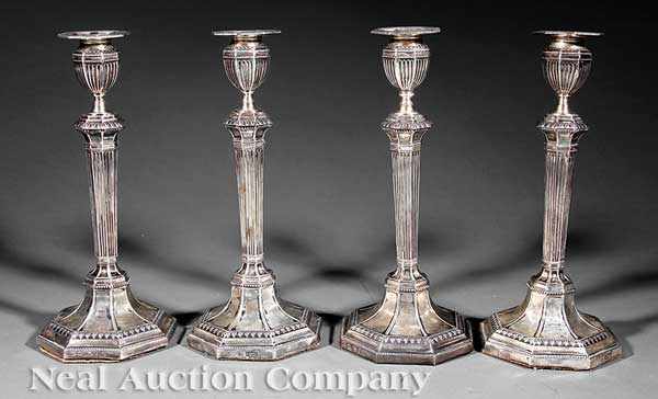 Appraisal: A Set of Four English Sterling Silver Candlesticks maker HF