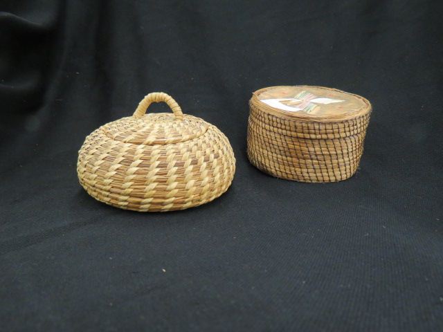 Appraisal: Covered Baskets Indian pine needle bark diameter and a pine