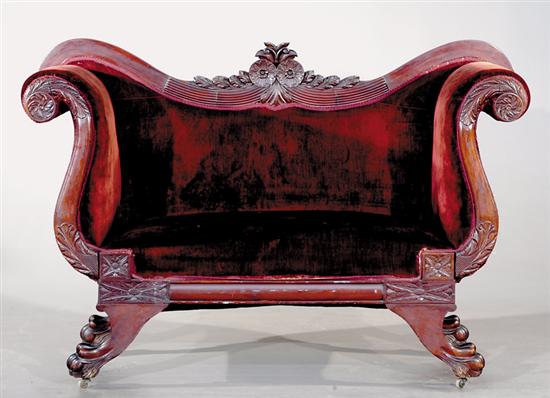 Appraisal: American Classical carved walnut loveseat circa high double S-curve back