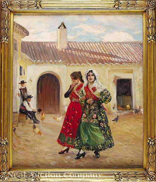 Appraisal: Carlos Vazquez Spanish - Flirtation oil on canvas board signed