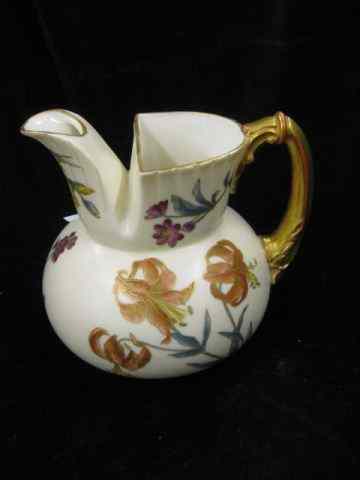 Appraisal: Royal Worcester Porcelain Pitcher floral on ivory gold handle trim