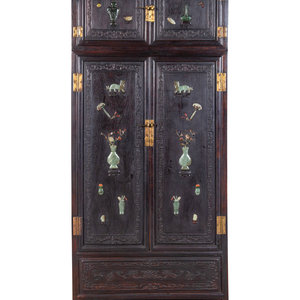 Appraisal: A Chinese Jade and Hardstone Inset Hardwood Compound Cabinet Dingxianggui