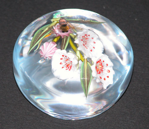 Appraisal: Glass Paperweight with Lamp worked Wild Flowers Berries and Bumblebee