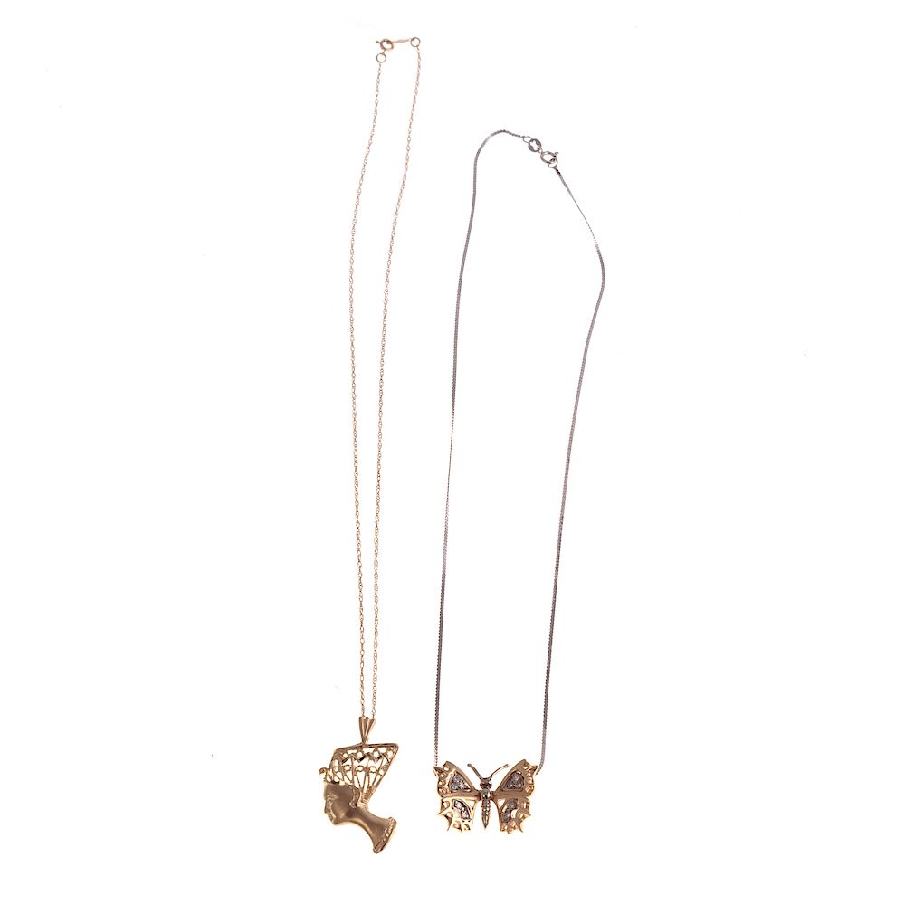 Appraisal: Two Ladies Pendants Necklaces in K Gold K white and