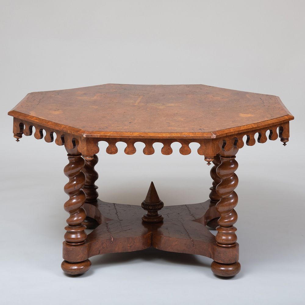 Appraisal: German Baroque Style Burlwood and Oak Center Table Raised on