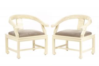 Appraisal: Pair of Modern Horseshoe Veneered Armchairs Matched pair of horseshoe