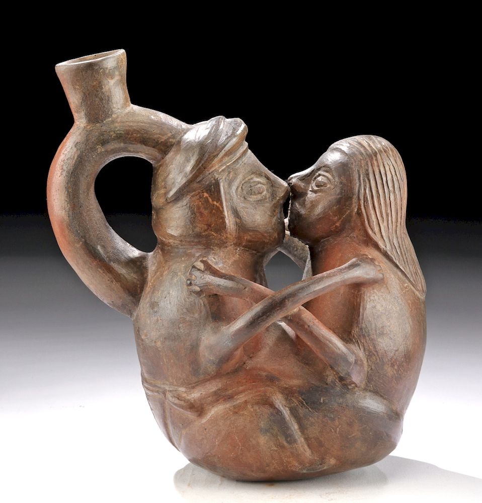 Appraisal: Erotic Chimu Earthenware Stirrup Vessel Kissing More Holiday Shipping Deadlines