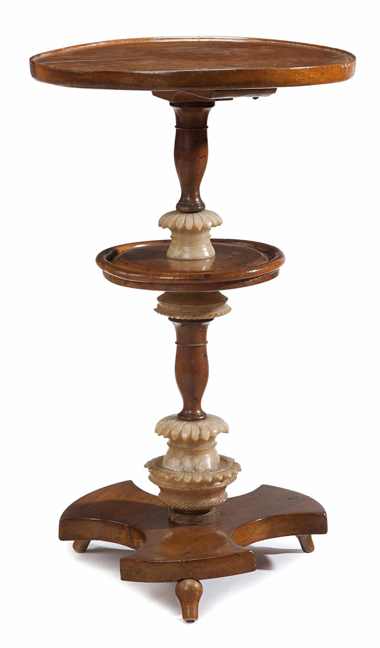 Appraisal: An unusual Continental Neoclassical carved alabaster and walnut occasional table