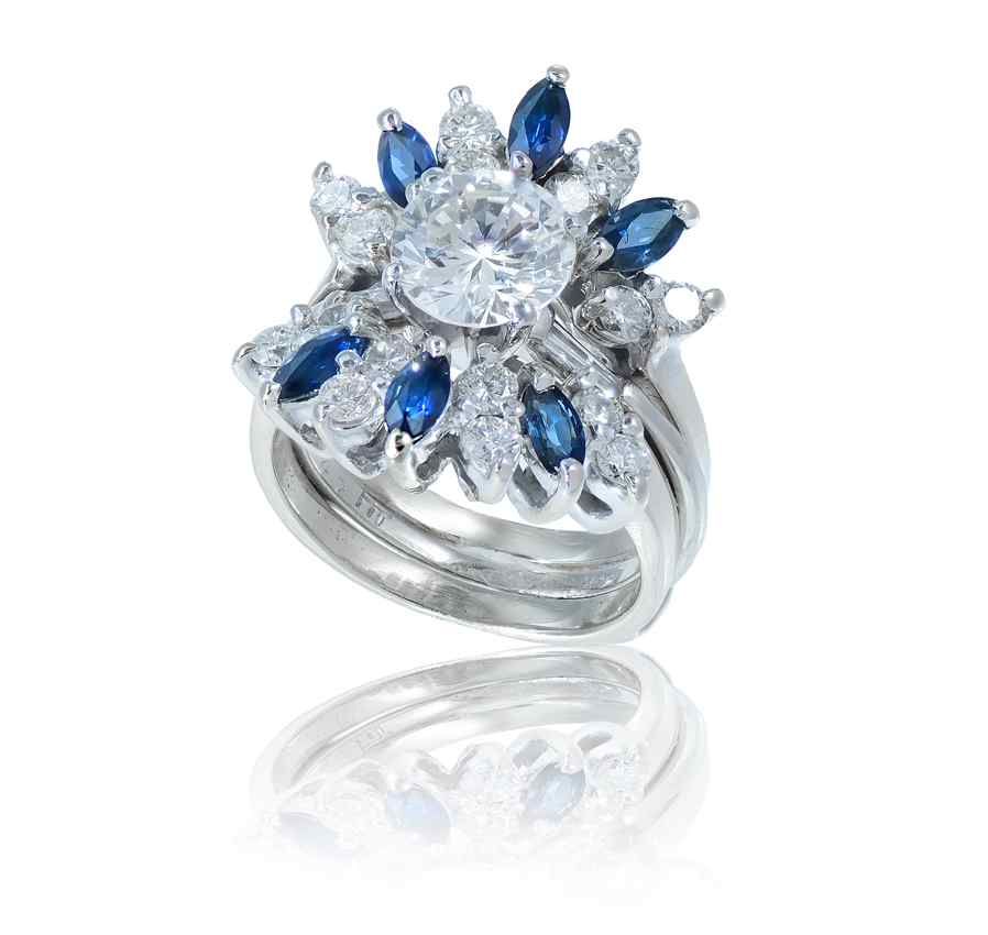 Appraisal: DIAMOND AND SAPPHIRE BRIDAL SET WITH CT SOLITAIRE K white