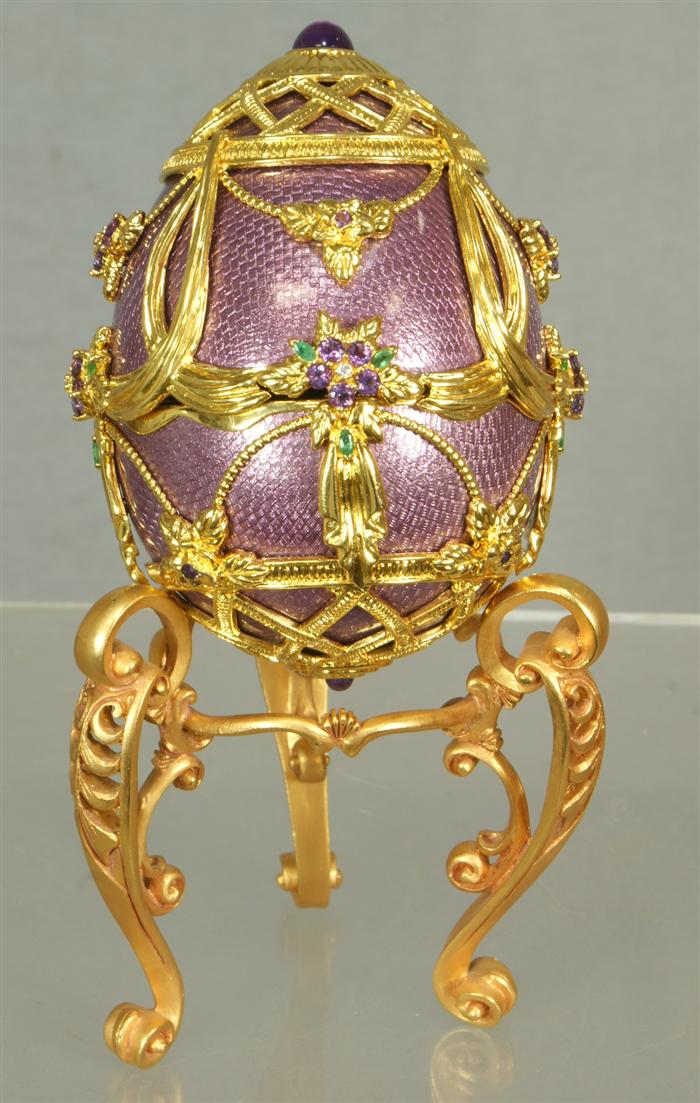 Appraisal: House of Faberge K gilt sterling silver violet enameled covered