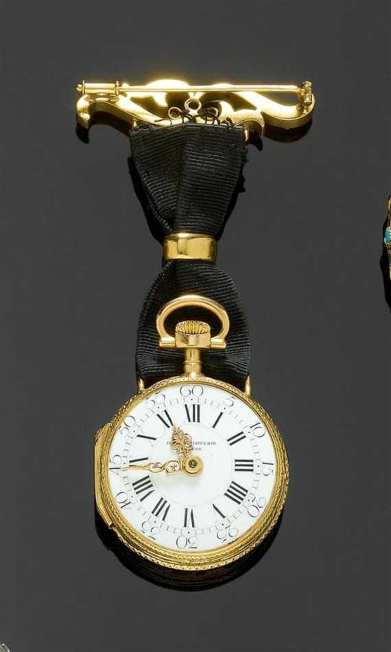 Appraisal: ENAMEL AND GOLD PENDANT-WATCH PATEK PHILIPPE ca Red white and