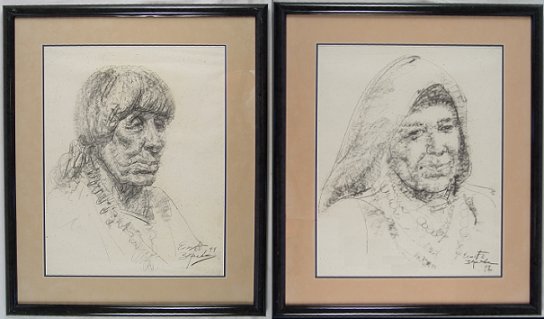 Appraisal: ZEPEDA Ernesto American - Portrait Drawings '' x '' sight