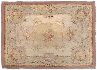 Appraisal: Napoleon III Aubusson rug tapestry woven with large central medallion