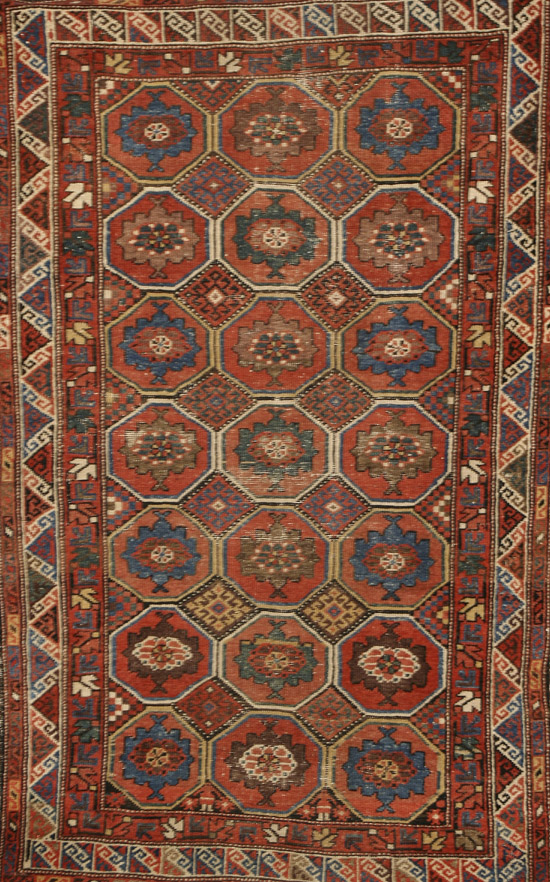 Appraisal: Caucasian Rug Second Quarter th Century Red ground with alternating