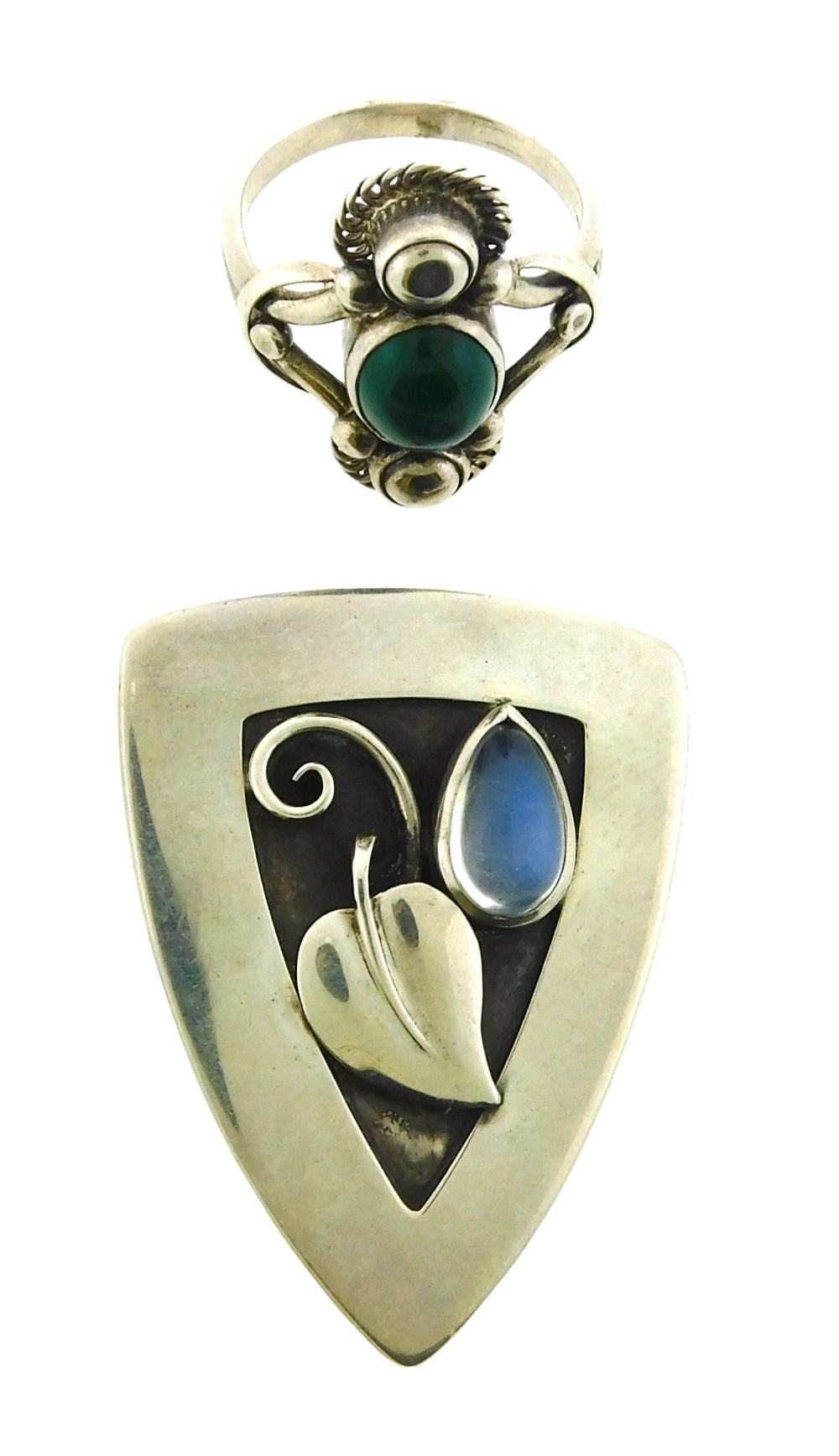 Appraisal: JEWELRY Sterling Silver Laurence Foss Pin and Georg Jensen Ring