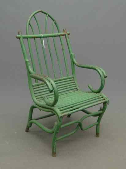 Appraisal: Early bentwood chair in old green paint '' Seat Ht