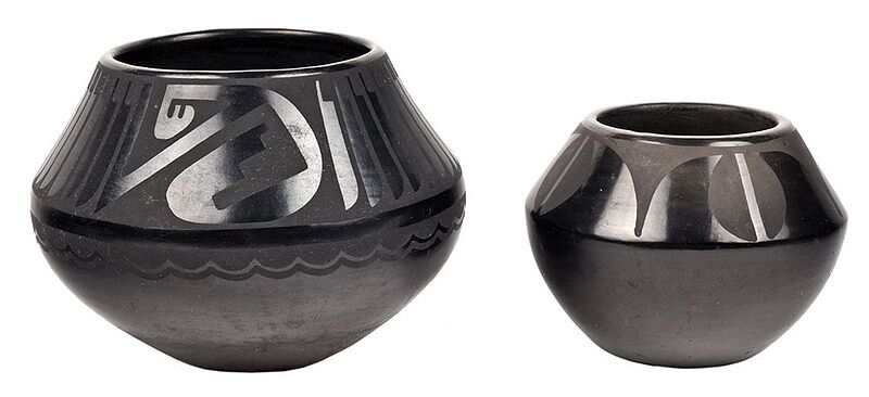 Appraisal: Two Maria Martinez Blackware Pots San Ildefonso th century one