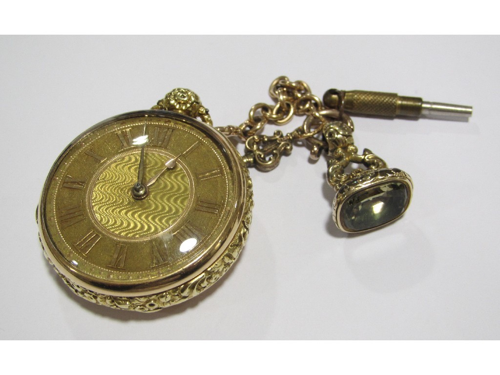 Appraisal: Eighteen carat gold cased open faced pocket watch with gilt