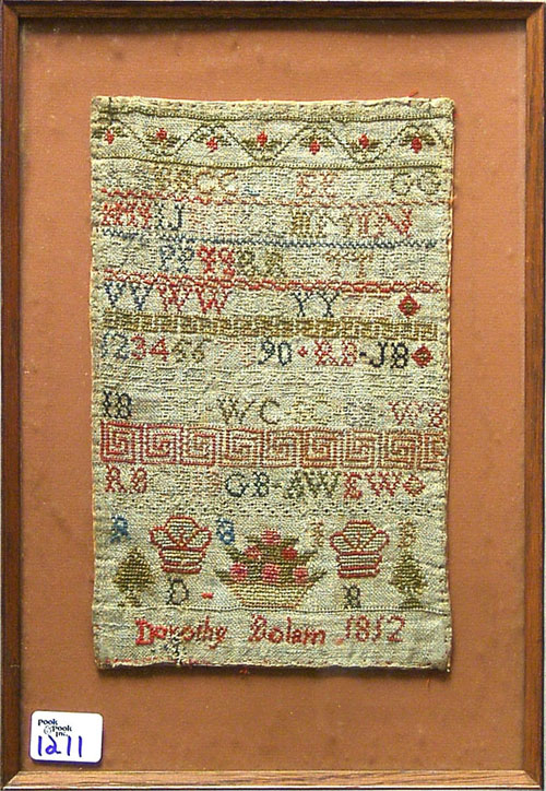 Appraisal: Silk on linen sampler dated wrought by Dorothy Bolan x