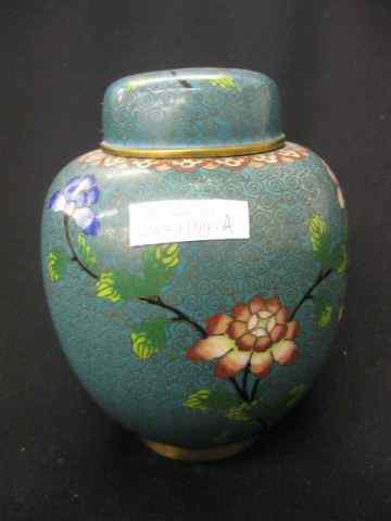 Appraisal: Chinese Cloisonne Ginger Jar floral on blue-green field '' excellent