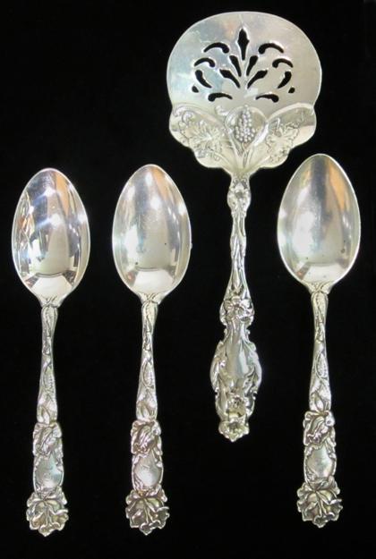 Appraisal: Sterling silver tart server and three matching spoons alvin corporation