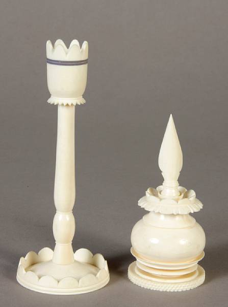 Appraisal: A pair of ivory candlesticks including a pair of perfume