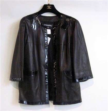 Appraisal: Lady's black lambskin leather jacket Chanelretailed by neiman marcus