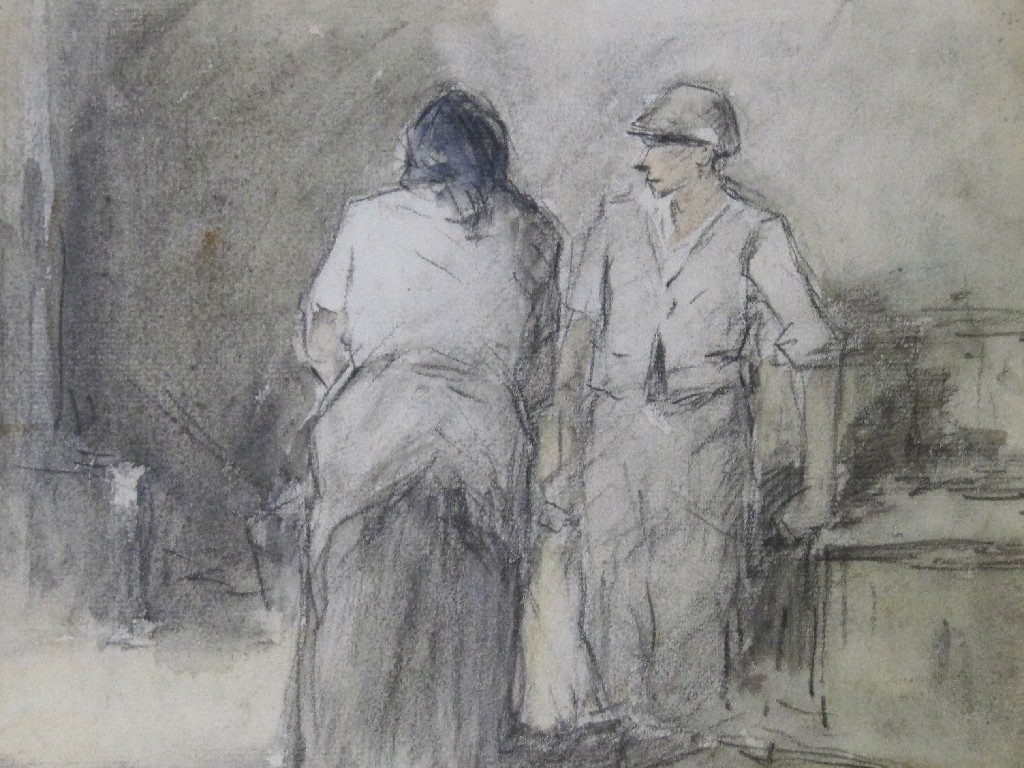 Appraisal: SHOLTO JOHNSTONE DOUGLAS - Pastel 'Farmer and Wife' gallery label