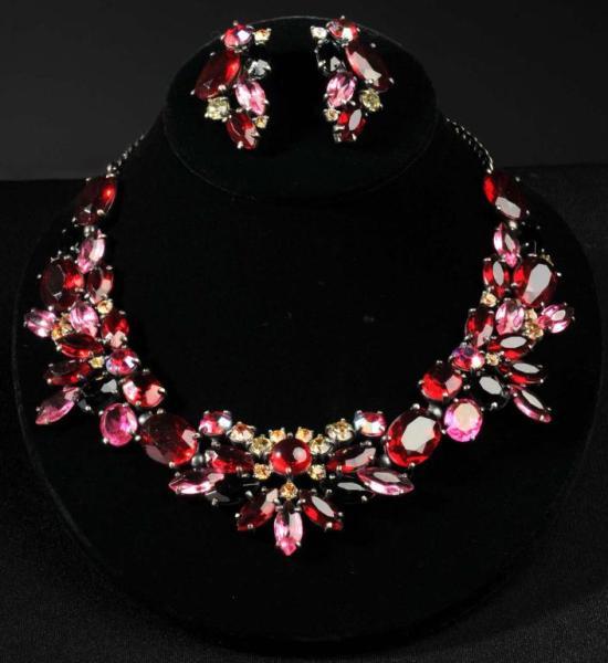 Appraisal: Signed Schiaparelli Demi Parure Set Description Dark-tone metal with s