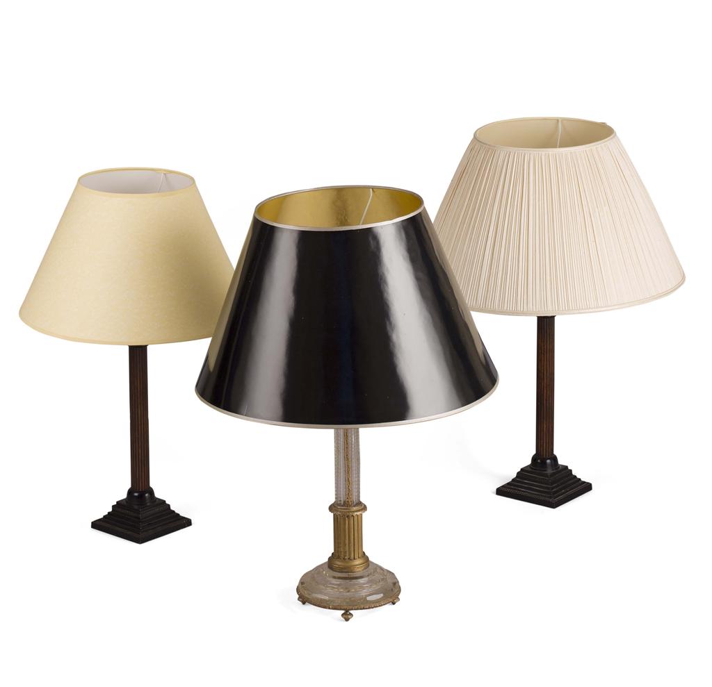 Appraisal: PAIR OF BRONZED METAL LAMPS MODERN each as a Corinthian