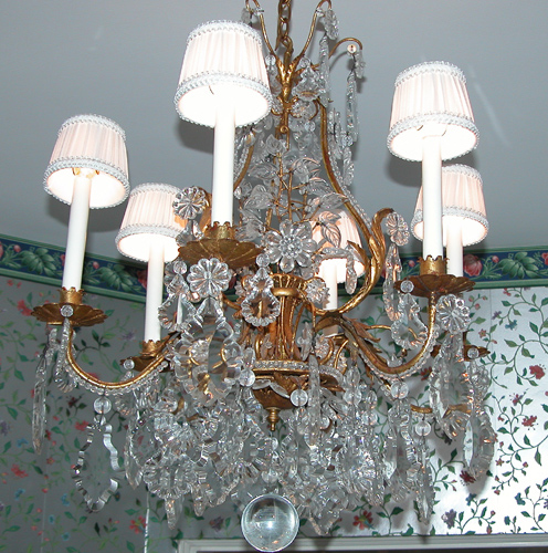 Appraisal: Venetian-style Gilded Metal Crystal and Pressed Glass Arm Chandelier having