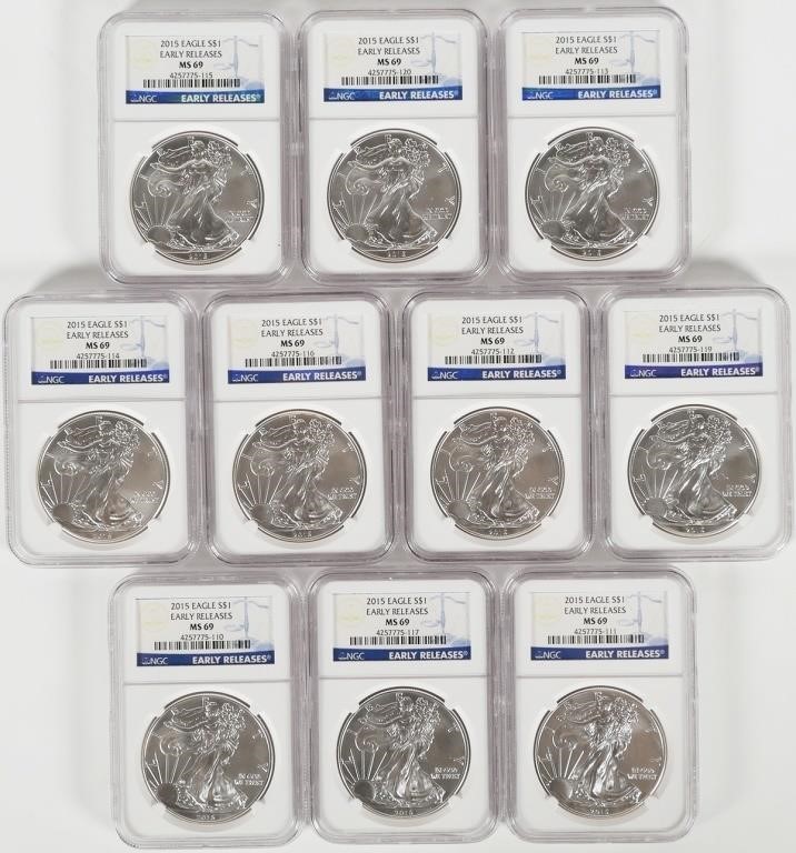 Appraisal: Ten Early Releases NGC MS Silver Eagles All ten American