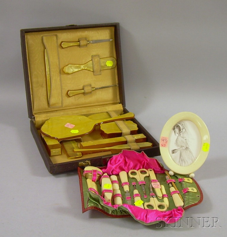 Appraisal: Cased Eleven-piece Bakelite Travel Dresser Set and a Thirteen-piece Ivorene