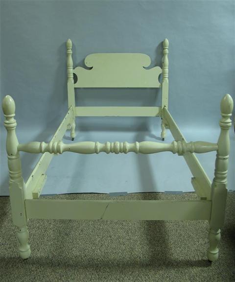 Appraisal: PAIR FEDERAL STYLE GREEN PAINTED TWIN BEDS Provenance A Virginia