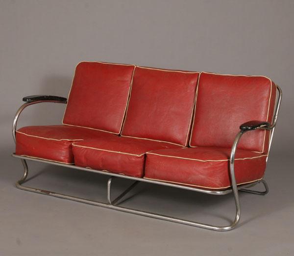 Appraisal: Kem Weber tubular chrome sofa settee with original cushions H