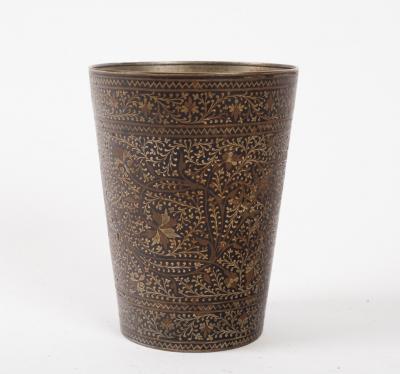 Appraisal: A Benares metal inlaid beaker circa cm high