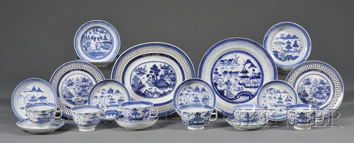 Appraisal: Twenty-one Assorted Canton and Nanking Porcelain Tableware Items China th