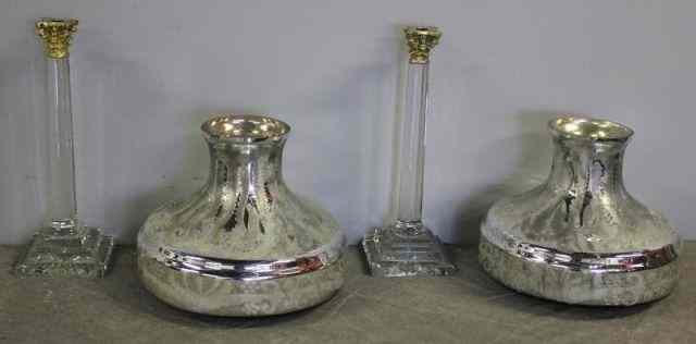 Appraisal: Decorative Lot Including a Large Pair of EngravedMercury Glass Vases