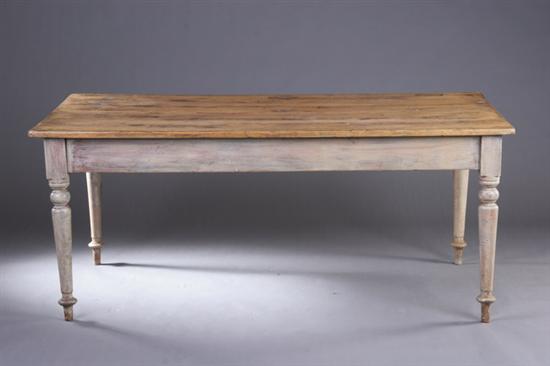 Appraisal: AMERICAN SCRUBBED AND PAINTED PINE FARM TABLE th century Rectangular