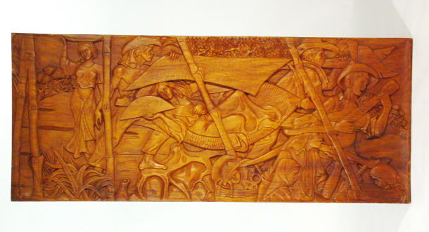 Appraisal: Enormous rectangular Australian carved hardwood plaque depicting a young maiden